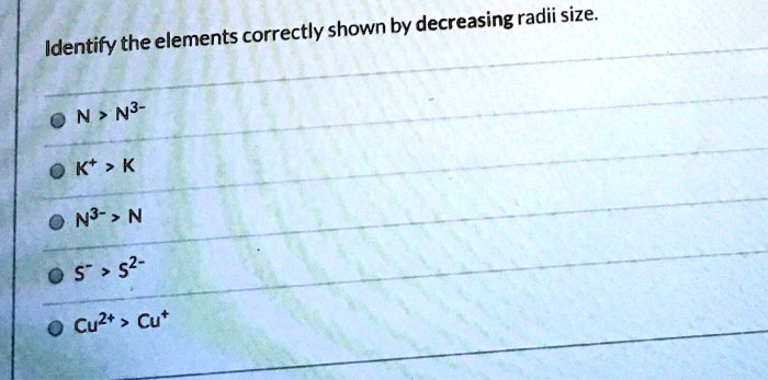 Identify the elements correctly shown by decreasing radii size