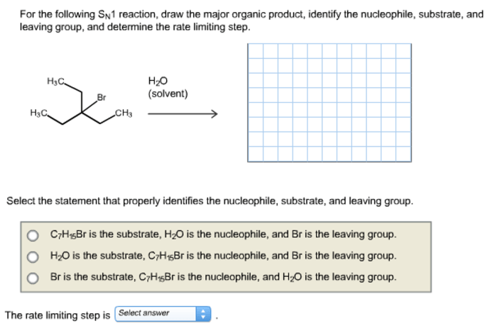 Draw the major organic product of the sn1 reaction